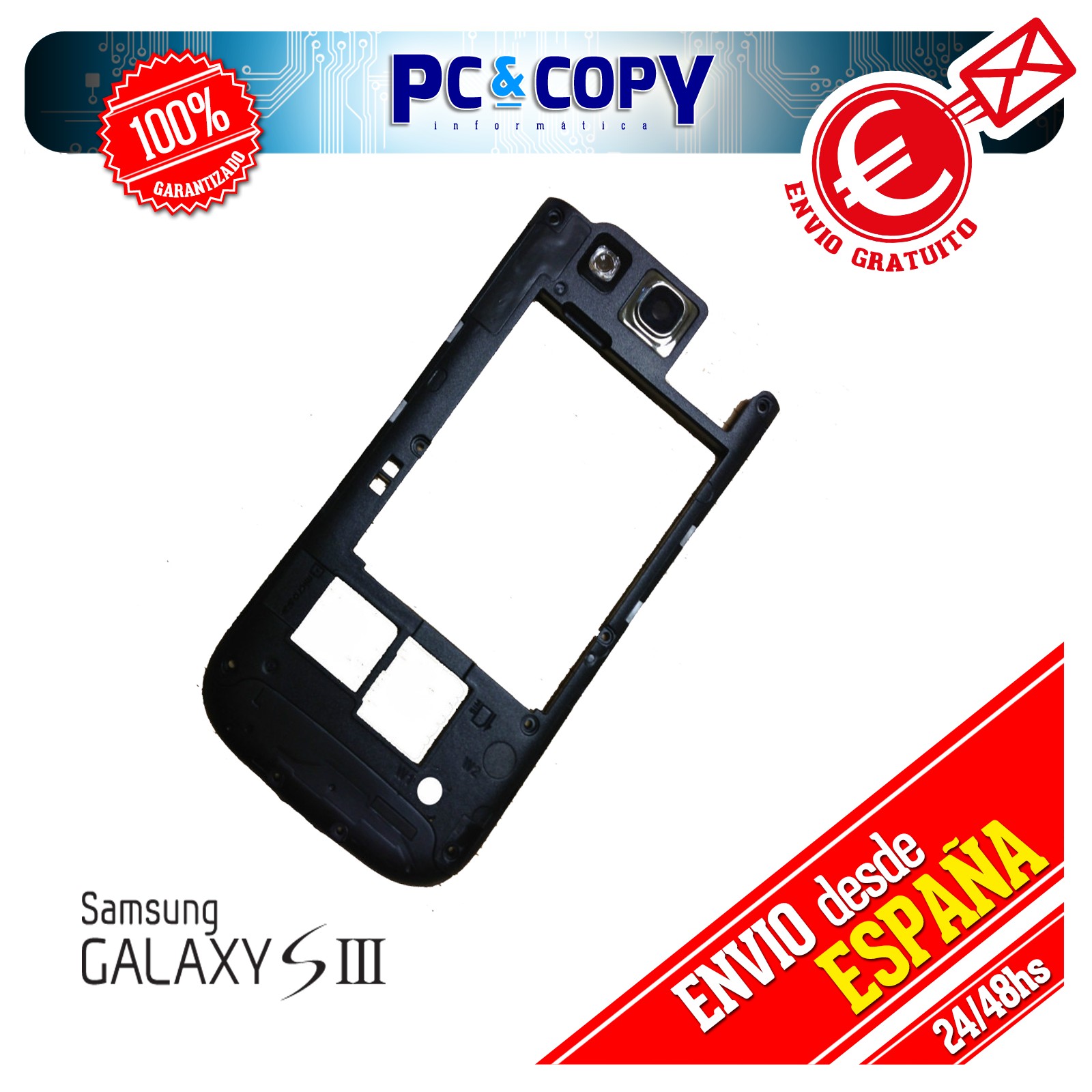 Original Samsung Galaxy s3 i9300 Marco intermedio Carcasa marco negro 