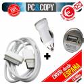 Cargador coche 1A+ cable USB blanco para iphone 3GS 4 4S iPod touch, iPad 2 1Amp