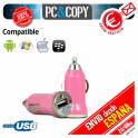 Pack 10 cargadores mechero coche USB 1A para movil tablet rosa car 12-24v 1000mA