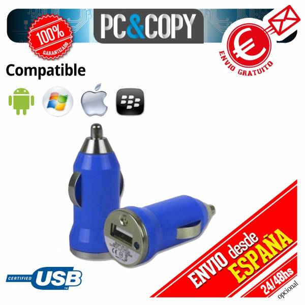Pack 10 cargadores mechero coche USB 1A para movil tablet azul car 12-24v  1000mA - Pcycopy