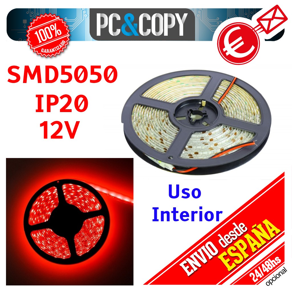 JOYLIT Tiras LED 12V rojo 300 LEDs SMD5050 IP65 Impermeable 5 metros 