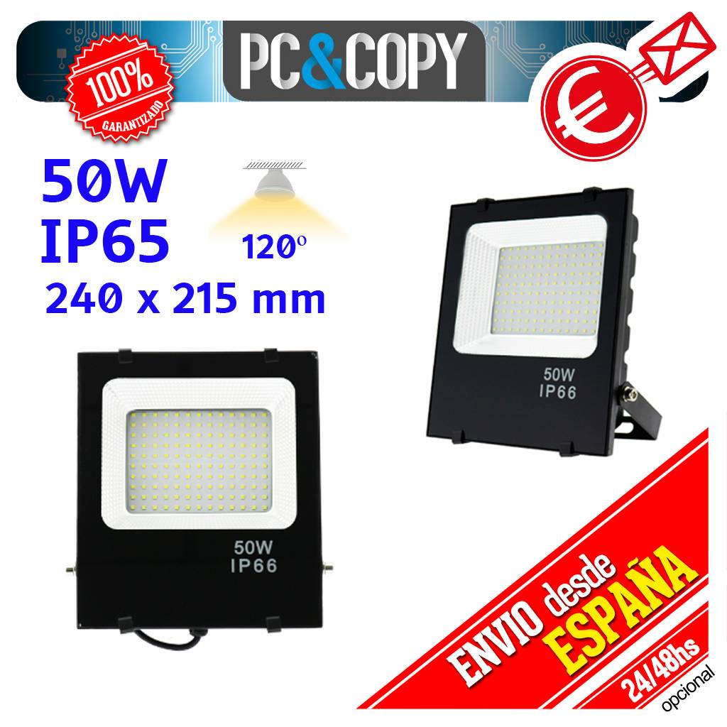 unir informal mercado Foco Proyector LED 50W Luz Reflector 6000K Lampara Exterior IP66 Bajo  Consumo - Pcycopy