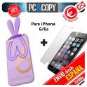 Funda TPU orejas conejo con cristal templado para iphone 6/6S. Bunny colores